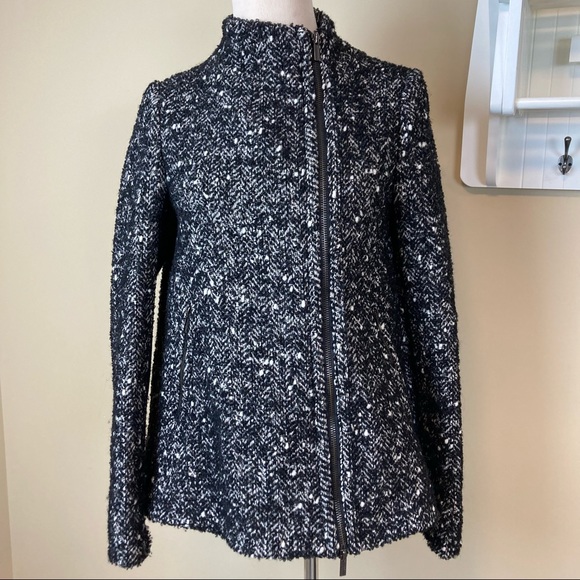 BCBGmaxazria Black Tweed Asymmetric Zip Up Jacket Women’s Size XS - Picture 8 of 14